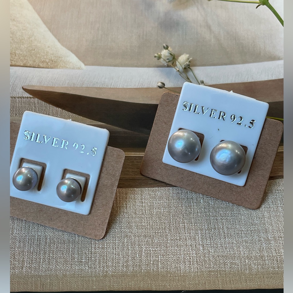 Earrings, 925 Sterling Silver Gray Pearl Earring (Set Of 2)